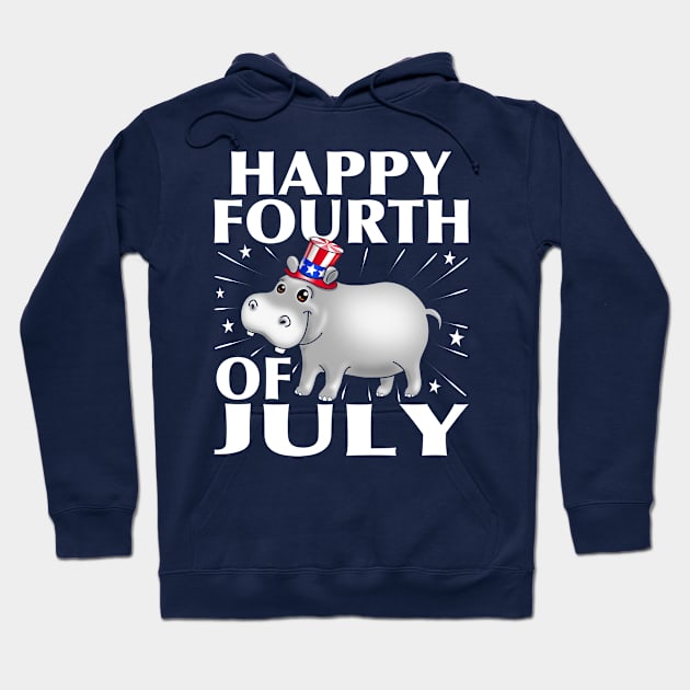 Happy 4th of July USA Patriotic Hippo Hoodie by PnJ